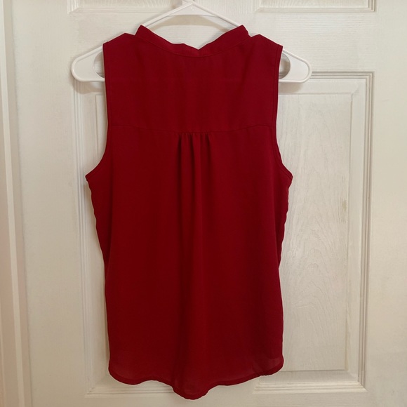 Rose Red Sleeveless Work Blouse Tie Neck - Picture 3 of 4